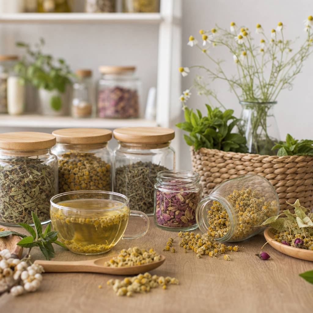 Cómo Construir Tu Despensa de Infusiones para Todo el Verano infusiones para el verano refrescantes y coloridas en una mesa