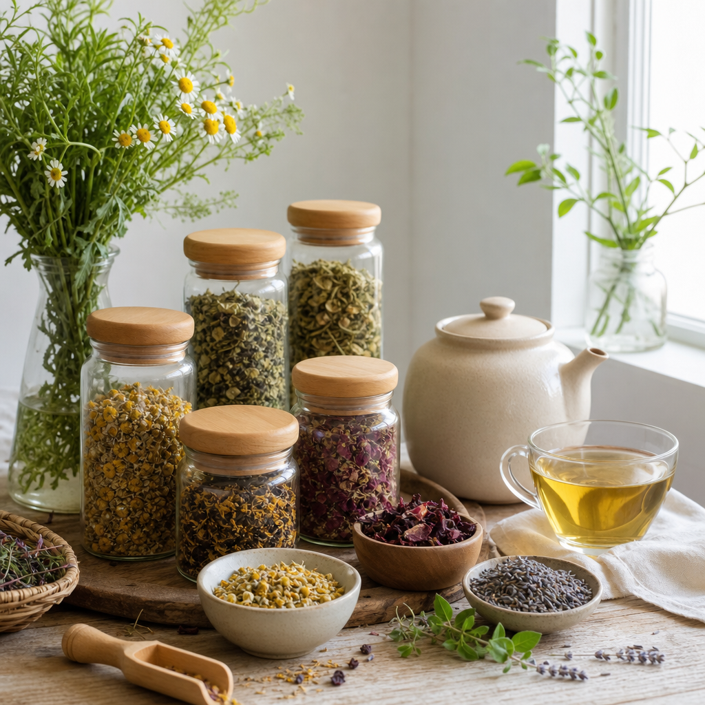 Cómo Construir Tu Despensa de Infusiones para Todo el Verano infusiones para el verano refrescantes y coloridas en una mesa