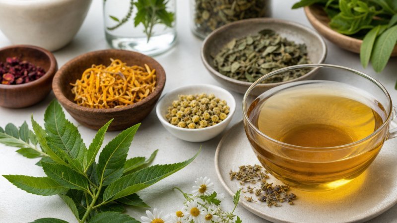 origen de la infusión representado por hojas frescas