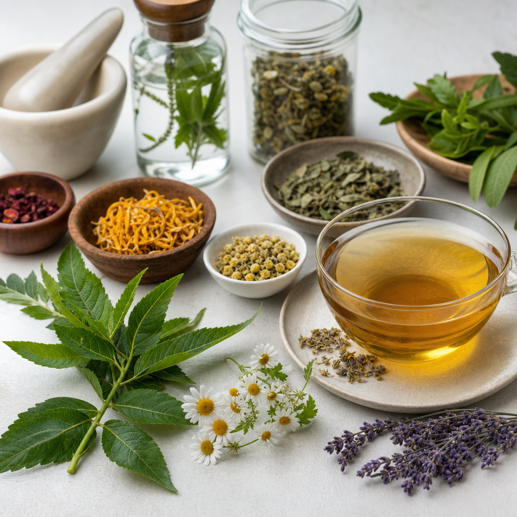 origen de la infusión representado por hojas frescas