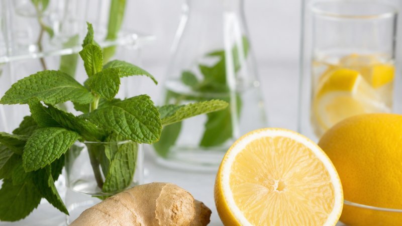 bebida refrescante de menta jengibre y limón