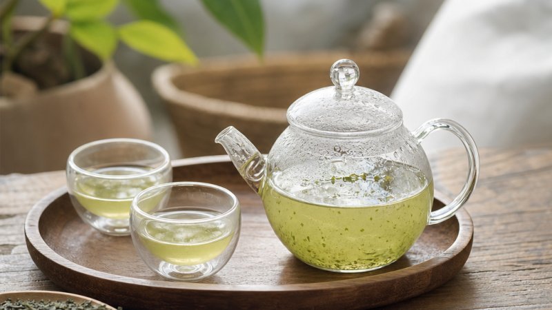té verde japonés en verano en taza