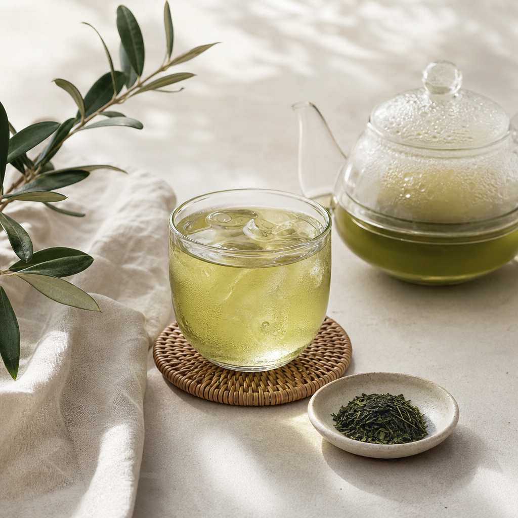 té verde japonés en verano en taza