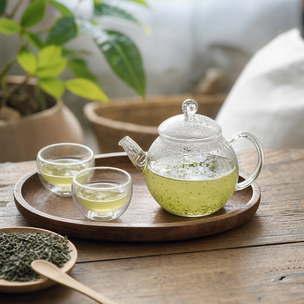 té verde japonés en verano en taza