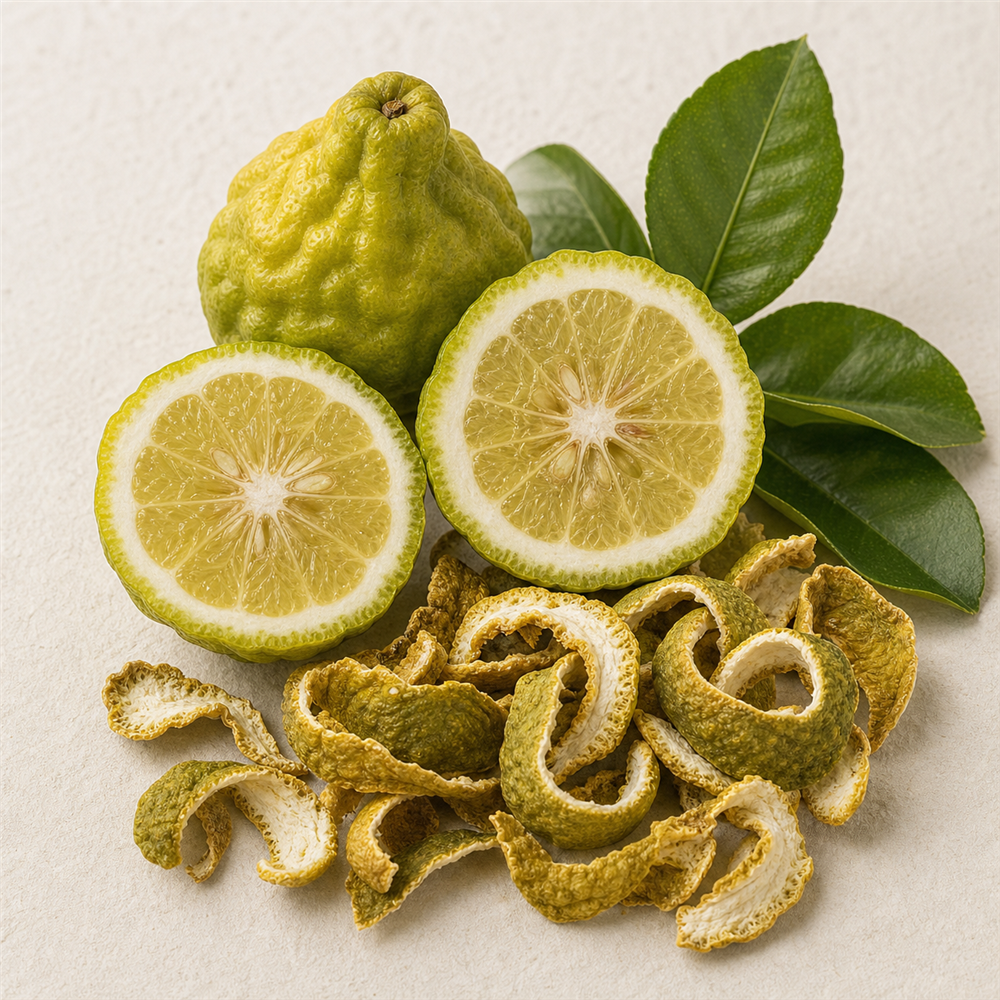 Bergamota: Aceite esencial extraído de la cáscara de la bergamota (Citrus bergamia), un cítrico de aroma intenso entre el limón y la naranja amarga.