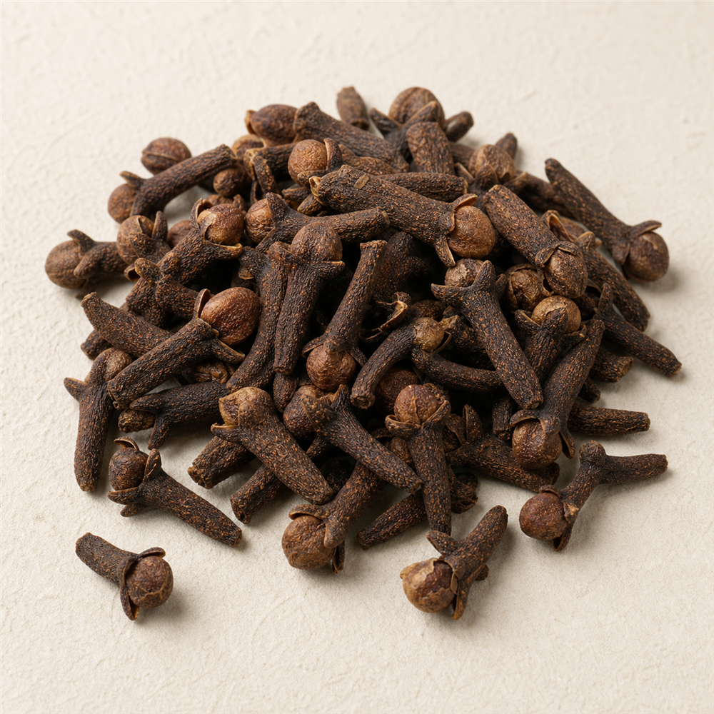 Clavo de Olor: Capullos secos de la flor del árbol Syzygium aromaticum, con un aroma dulce, cálido y muy concentrado.
