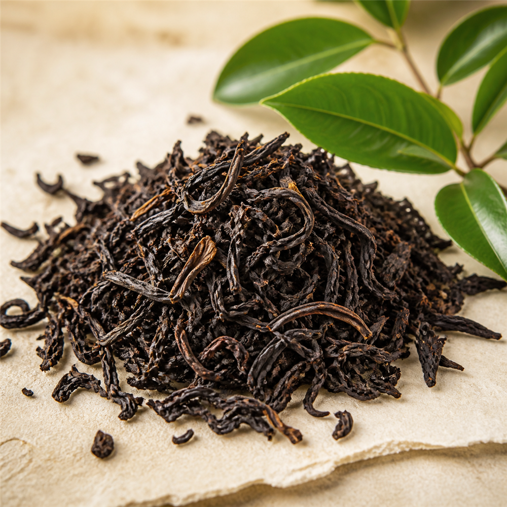 Té Negro: Hojas completamente oxidadas que desarrollan un color cobrizo y un sabor robusto, maltoso y especiado.
